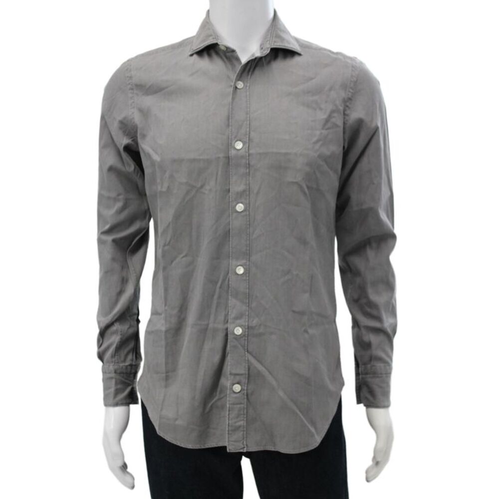 ELEVENTY Mens Button Front Long Sleeve Collared Shirt Gray Cotton Size 15